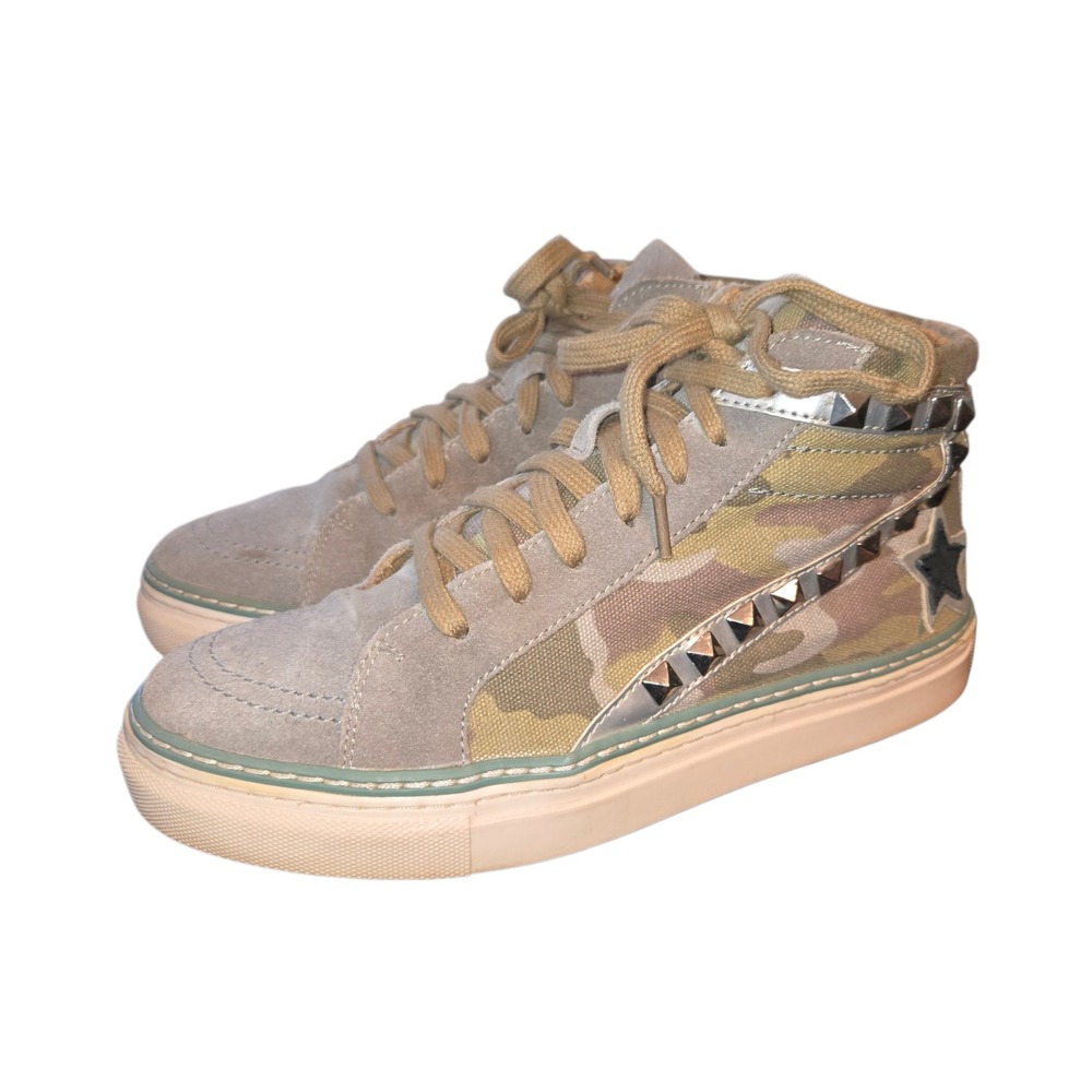 Myra Comfy Womfy Studded‎ Camo Canvas & Suede Side Zip High Top Sneakers Sz 7